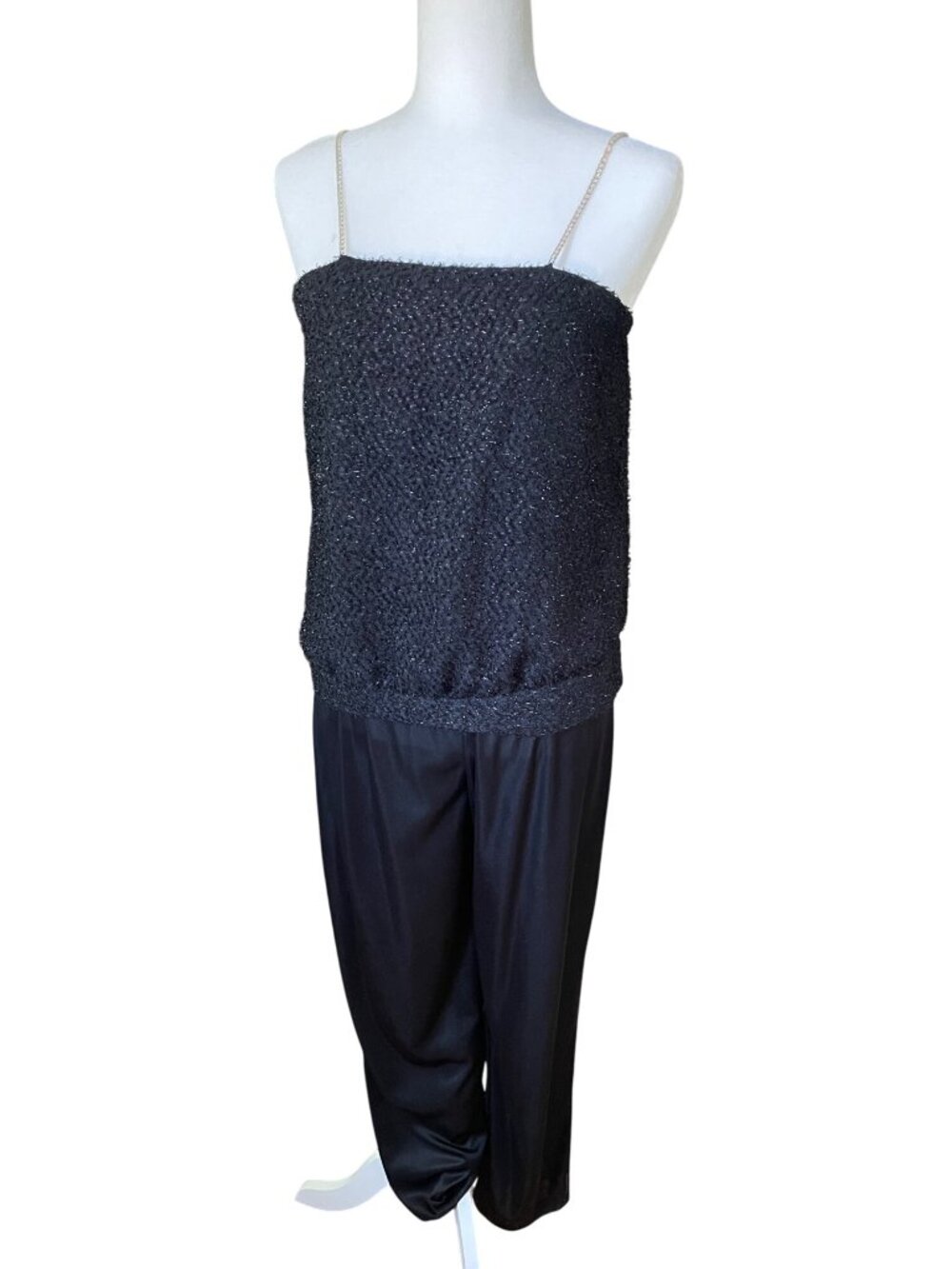 True Vintage 1970s Vicky Vaughn Juniors Sz 11 Black Jumpsuit Rhinestone Straps